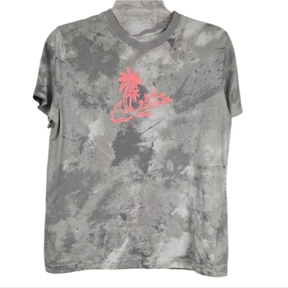 Nike Girls XL Gray Camo Tee Neon Pink Palm Tree Swoosh Sporty Summer Beach Top